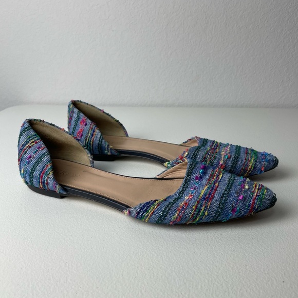 J. Crew Blue Multicolor Fabric Vibrant D’Orsay Flats